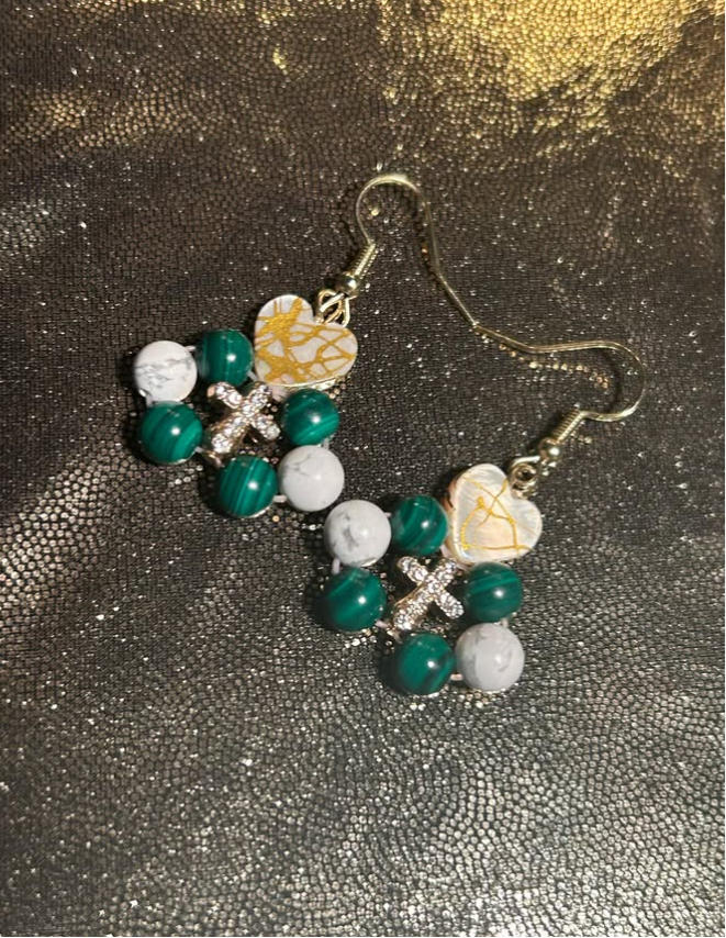 Malachite & White Howlite Cross Earrings