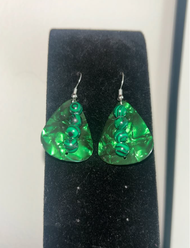 Malachite Guitar Pick Earrings