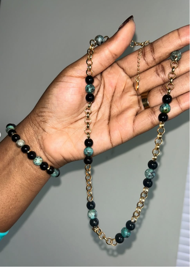 African Turquoise & Obsidian Set